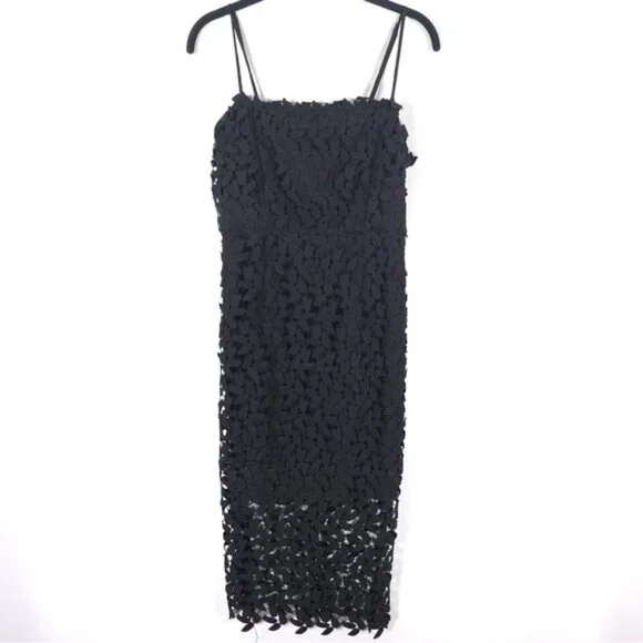 Bardot Women's Black Leaf Lace‎ Overlay Liana Sleeveless Midi Dress Size 6